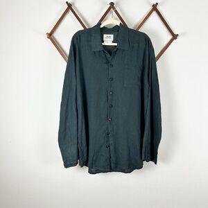 FLAX Linen Button Down Shirt Charcoal/Dark Navy Medium EUC T615
